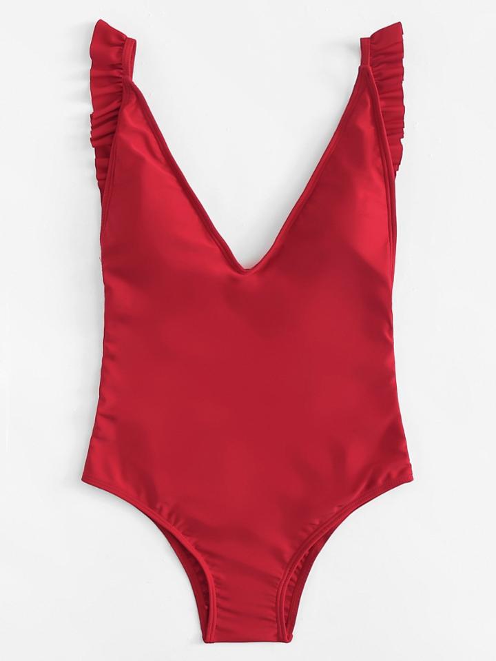 Romwe Ruffle Low Back Swimsuit