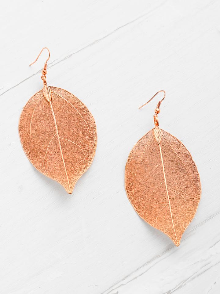 Romwe Leaf Shaped Drop Earrings