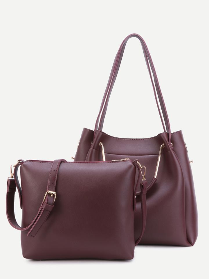 Romwe Burgundy Pu Convertible Shoulder Bag With Crossbody Bag