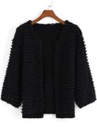 Romwe Open Front Loop Black Coat