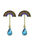 Romwe Colorful Rhinestone Blue Crystal Semicircle Geometric Drop Earrings