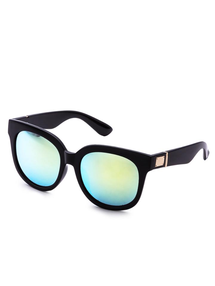 Romwe Black Frame Mirror Lens Sunglasses
