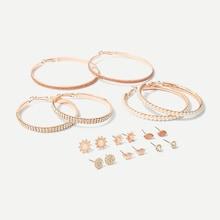 Romwe Oversized Hoop & Stud Earrings 9pairs
