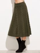 Romwe Army Green Cable Knit A-line Skirt