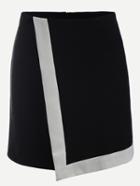Romwe Navy Trimmed Wrap Mini Skirt