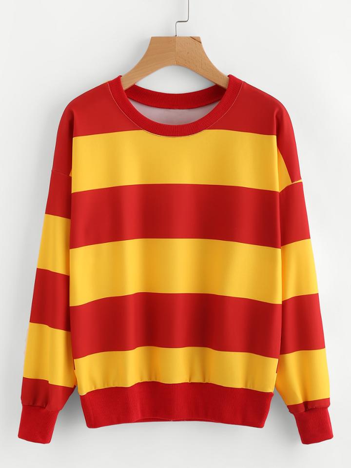 Romwe Wide Striped Drop Shoulder Sweatshirt
