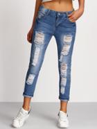 Romwe Blue Distressed Denim Pant