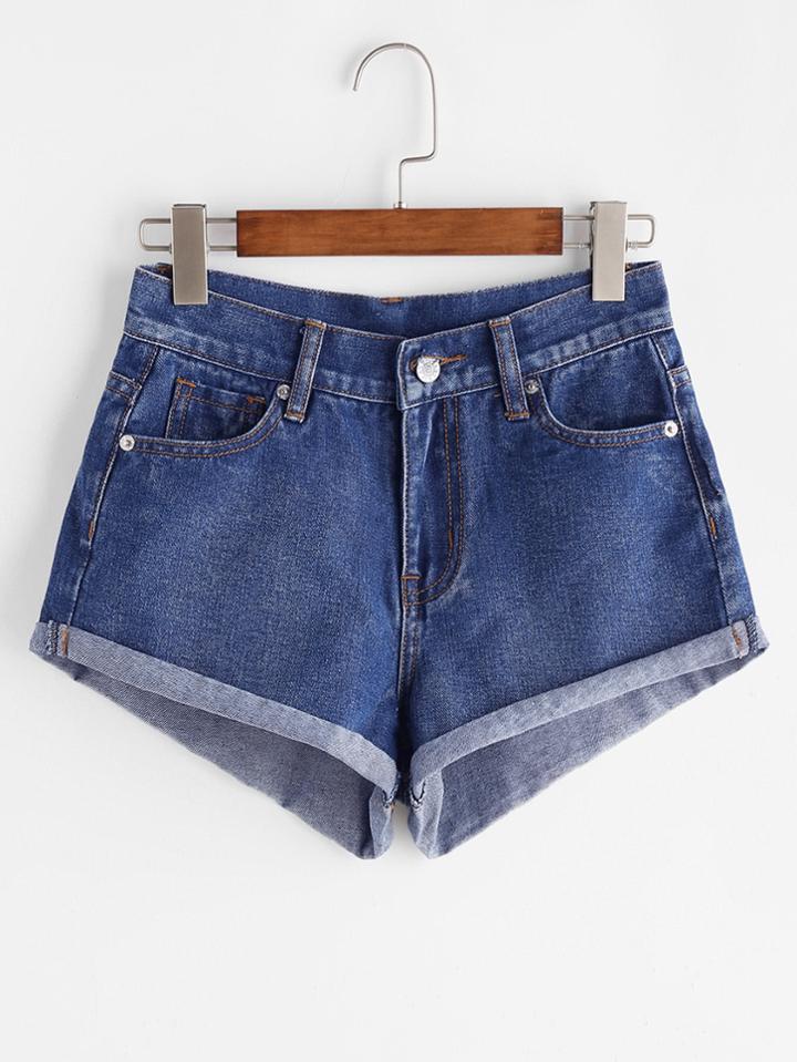 Romwe Roll Hem Denim Shorts