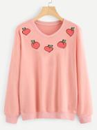 Romwe Peach Embroidered Sweatshirt