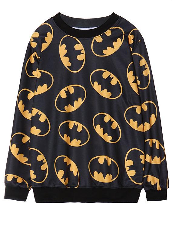 Romwe Bat Print Black Sweatshirt