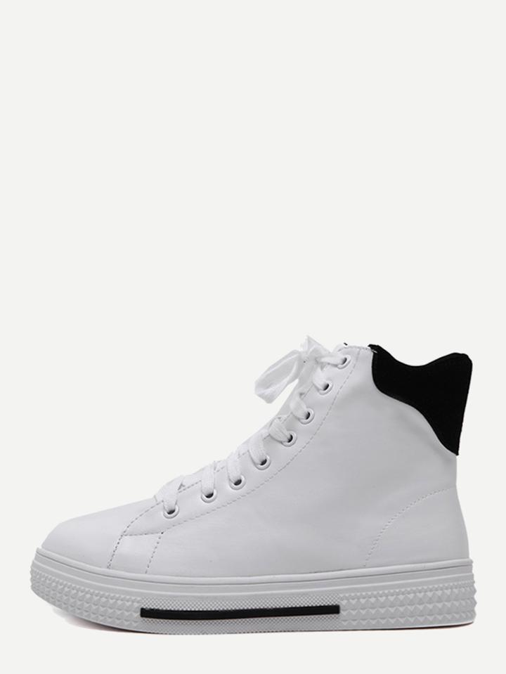 Romwe White Faux Leather Lace Up High Top Sneakers