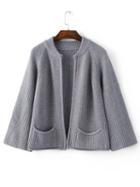 Romwe Grey Stand Collar Raglan Sleeve Cardigan