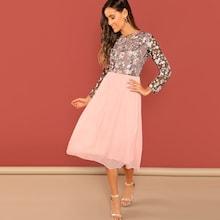 Romwe Floral Embroidered Top Combo Midi Dress