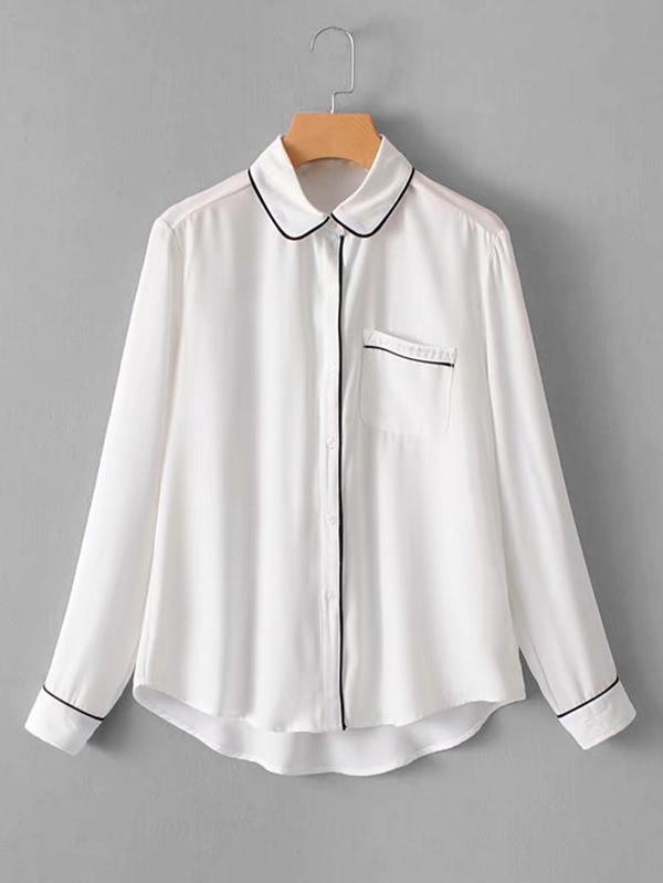 Romwe Contrast Trim Dolphin Hem Blouse