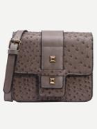 Romwe Grey Faux Ostrich Leather Studded Strap Front Box Bag