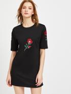 Romwe Black Embroidered Appliques Beading Dress