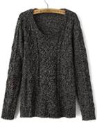 Romwe Diamond Patterned Knit Black Sweater