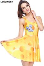 Romwe Romwe Mouse & Cheese Print Sleeveless Dress