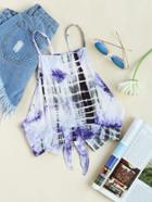 Romwe Water Color Cross Bow Tie Open Back Top