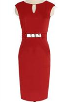Romwe Sleeveless Keyhole With Metallic Belt Wine Red Dress