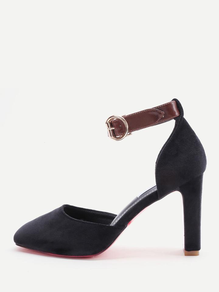 Romwe Black Ankle Strap Stiletto Heels