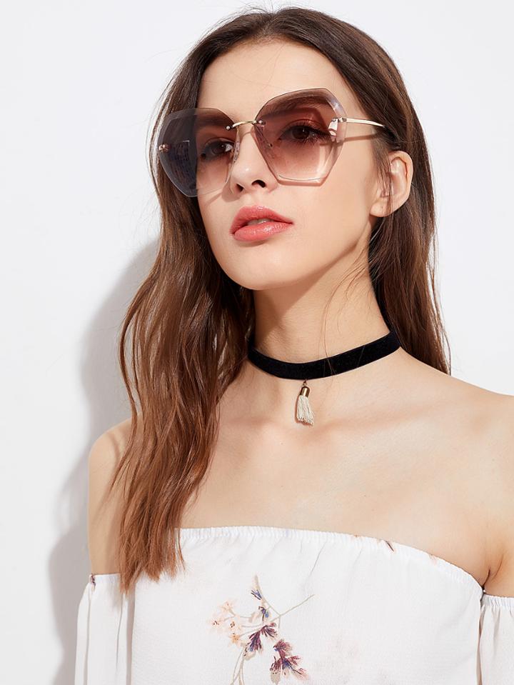 Romwe Rimless Oversized Sunglasses