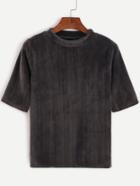 Romwe Grey Mock Neck Velvet T-shirt