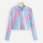 Romwe Tie Dye Drawstring Hooded Tee