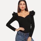 Romwe Layered Ruffle Trim Sweetheart Neckline Tee