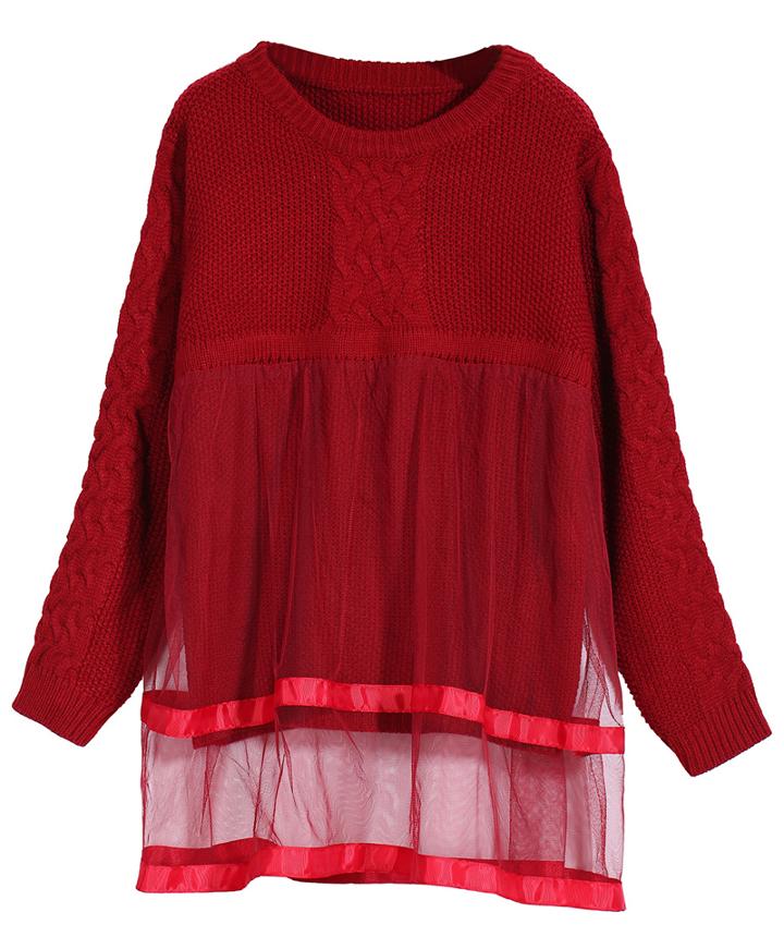 Romwe Sheer Mesh Contrast Knit Sweater