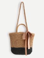 Romwe Tassel Detail Color Block Straw Shoulder Bag With Handle