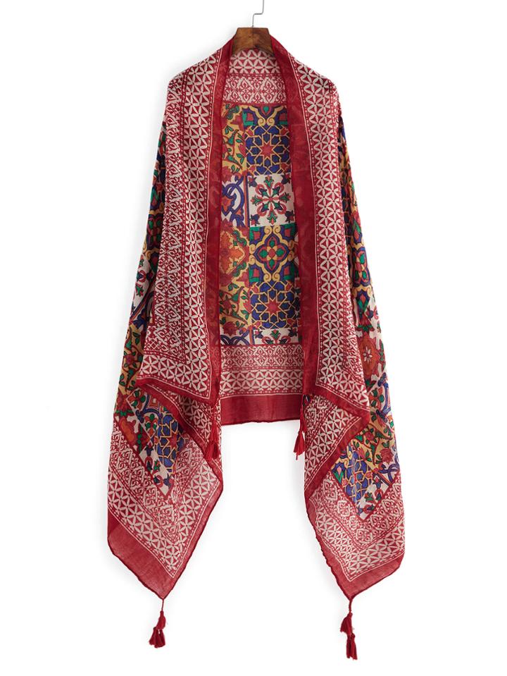 Romwe Mix Print Tassel Detail Scarf