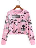 Romwe Graphic Print Crop Sweatshirt