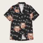 Romwe Guys Letter & Face Print Notched Shirt