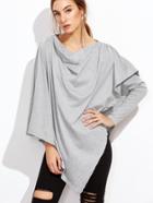 Romwe Grey Asymmetrical Drape T-shirt