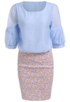 Romwe Round Neck Chiffon Top With Floral Skirt