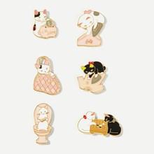 Romwe Cat Design Brooch Set 6pcs