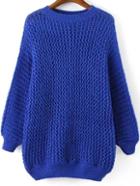 Romwe Hollow Dolman Blue Sweater
