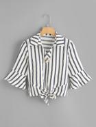 Romwe Fluted Sleeve Knot Front Striped Top
