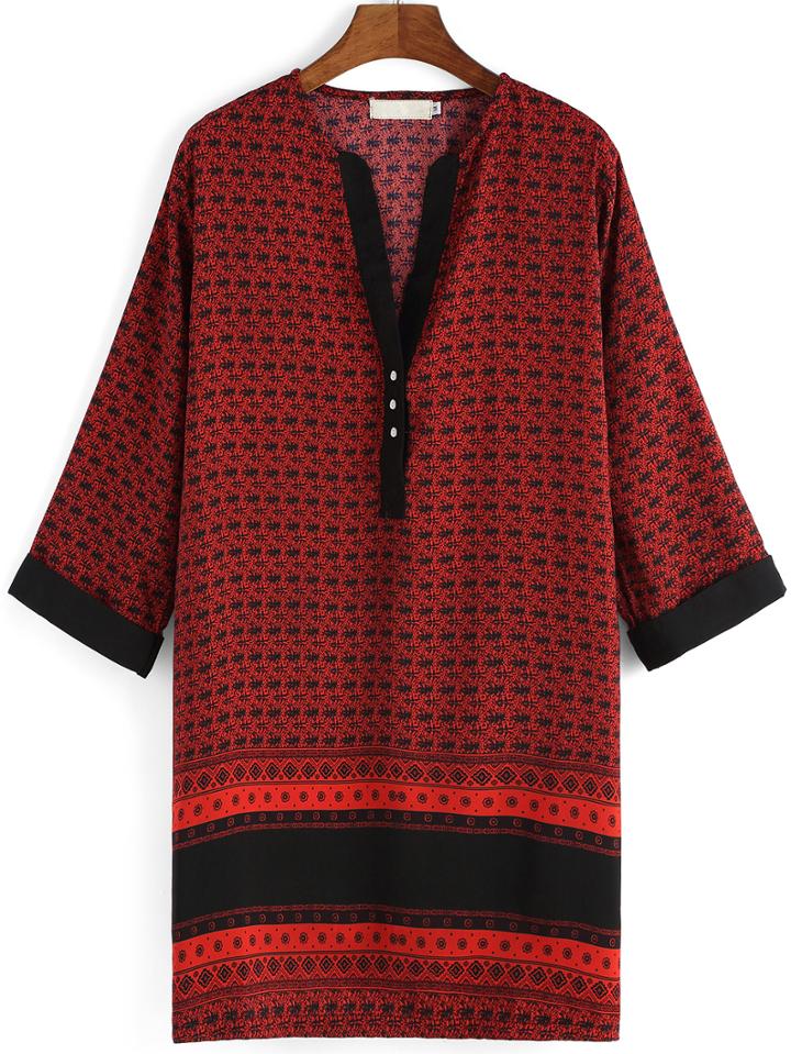 Romwe V Neck Flowers Print Shift Dress