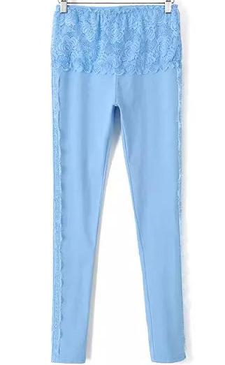 Romwe Lace Insert Slim Blue Legging