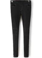 Romwe Black Denim Slim Pant With Cut Out Knee