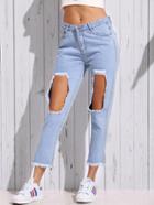 Romwe Blue Destroyed Frayed Ankle Jeans