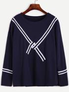 Romwe Navy Drop Shoulder T-shirt With Striped Tape Detail