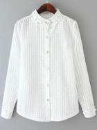 Romwe Stand Collar Plaid Bead White Blouse