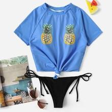 Romwe Pineapple Print Top With Tie Side Two Piece Swimwear