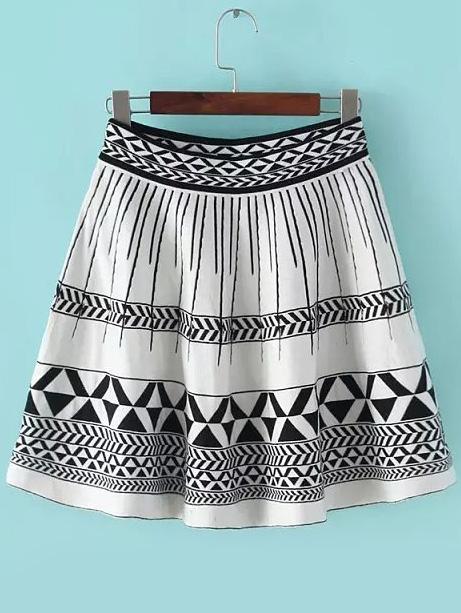 Romwe Vintage Print White Skirt