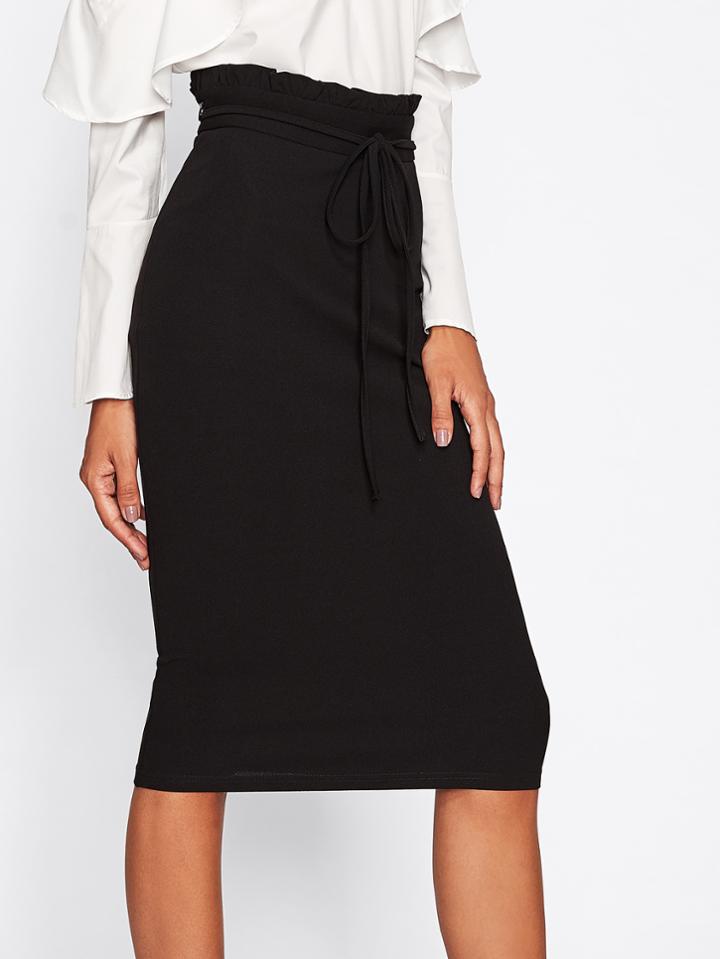 Romwe Frill Waist Self Belted Skirt