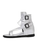 Romwe Silver T-strap Buckled Ankle Wrap Wedge Sandals
