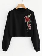 Romwe Embroidered Rose Applique Sweatshirt